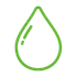 A green line drawing of a drop of water on a white background.