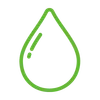 A green line drawing of a drop of water on a white background.